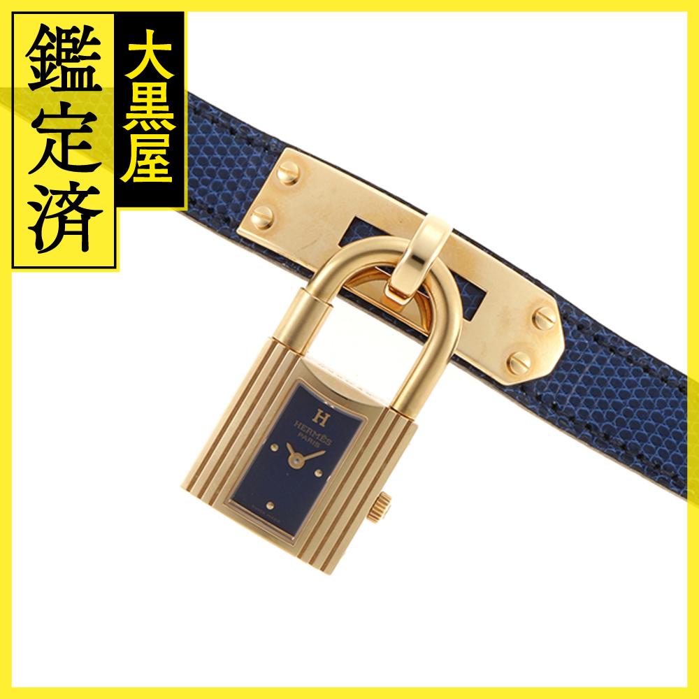 HERMES エルメス　ケリーウォッチ　KE1.201　リザード革（ブルー）/GP　【471】N 【中古】【大黒屋】