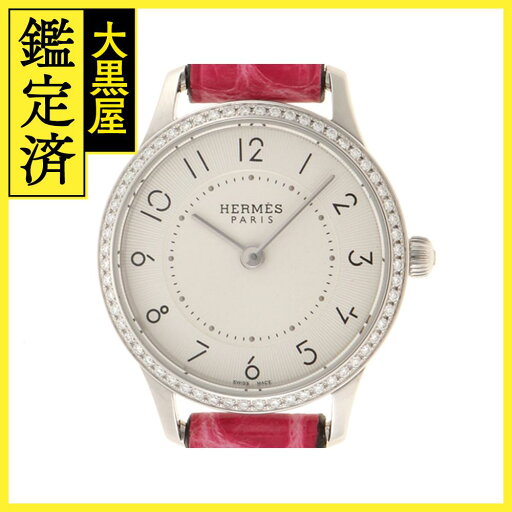 HERMES エルメス スリムドゥ ダイヤベゼル 腕時計 CA2.130 クオーツ シルバー文字盤 ステンレススチール レザー レディース 【434】 【434】2148103655173 【中古】【大黒屋】 HERMES エルメス スリムドゥ ダイヤベゼル 腕時計 CA2.130 クオーツ シルバー文字盤 ステンレススチール レザー レディース 【434】 【434】2148103655173 【中古】【大黒屋】