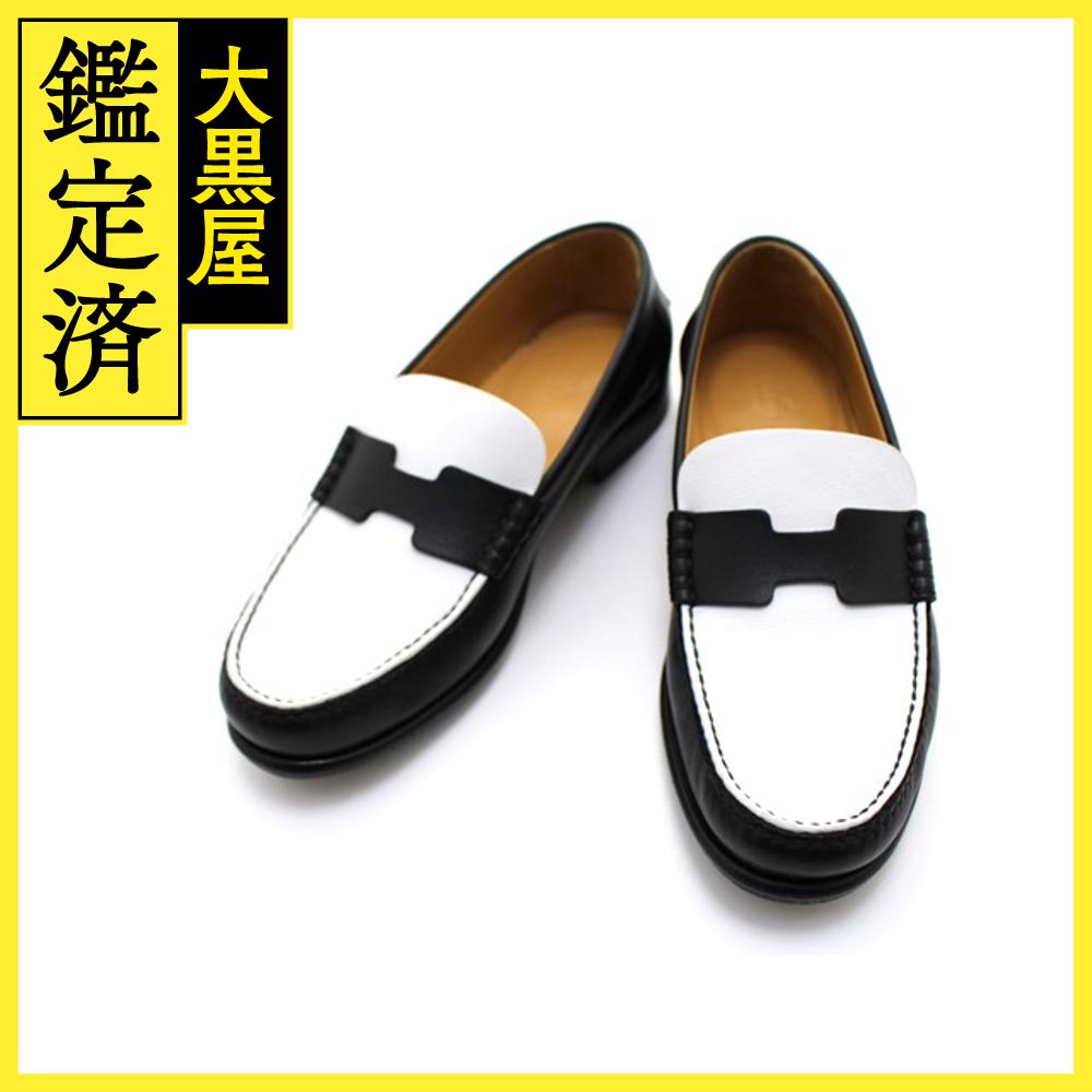 HERMES　エルメス　靴　モカシン　レディース36.5　ブラック　ホワイト　レザー　2146000399121　【200】 【中古】【大黒屋】のサムネイル