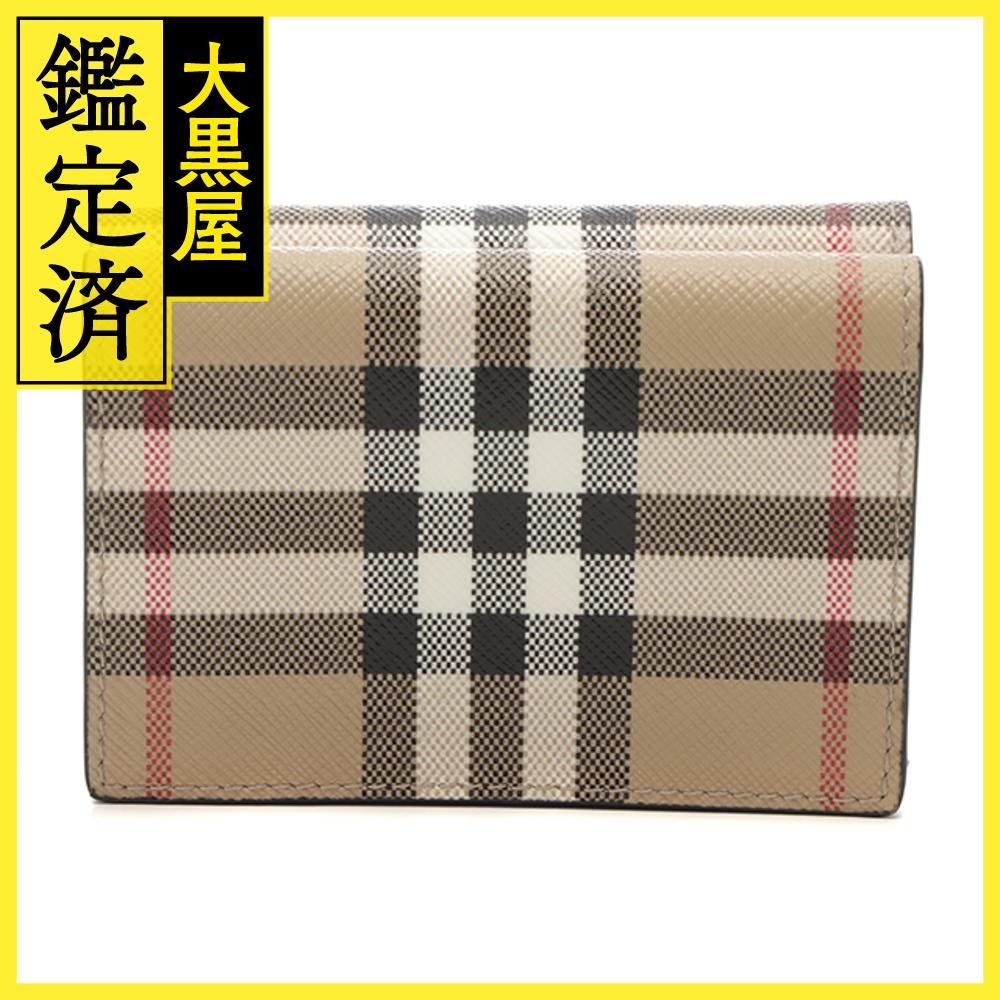 BURBERRY ヴィンテージチェック トリフォールドウォレット 3つ折り財布 80644511 ベージュ/ブラック PVC/レザー 【460】2143100505735 【460】2143100505735 【中古】【大黒屋】