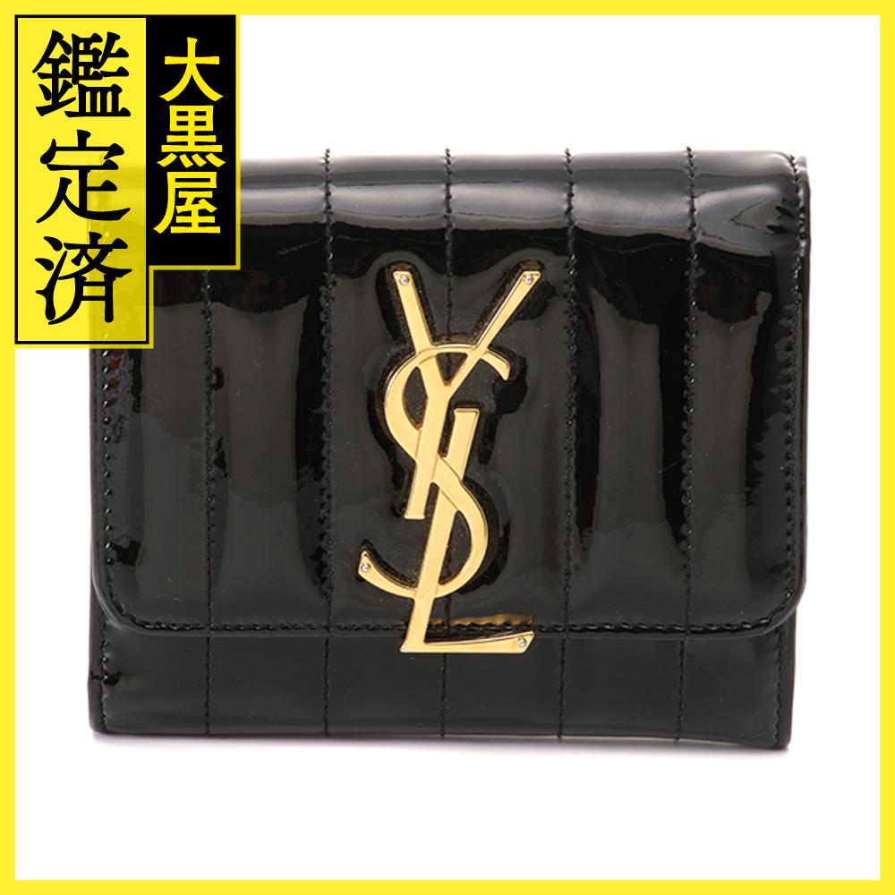 SAINT LAURENT サンローラン 三つ折財布 ブラック パテント 539976 2145000246633 【中古】【大黒屋】【200】