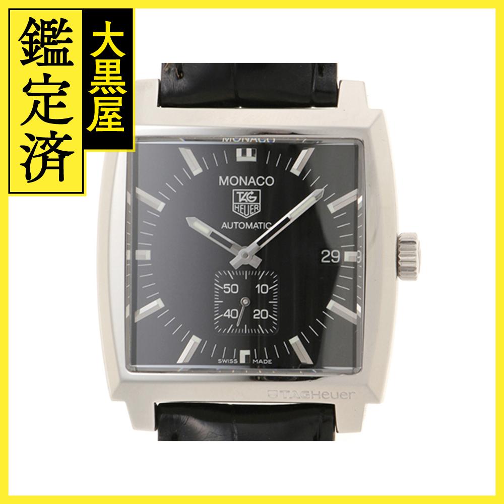 TAG HEUER タグ・ホイヤー モナコ WW2110.FC6177 SS/革 自動巻き メンズ ブラック文字盤【430】2148103802645 【中古】【大黒屋】