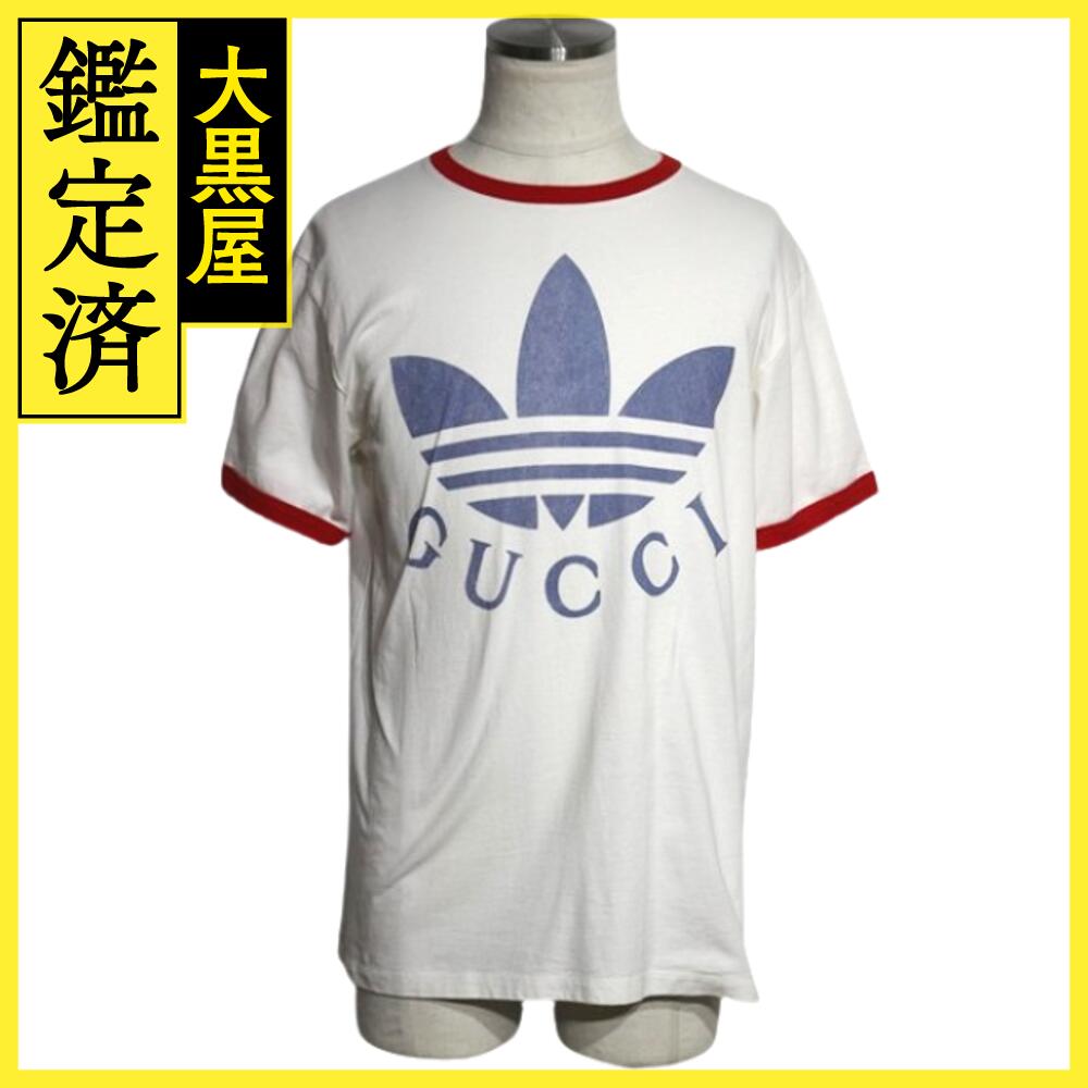 GUCCI グッチ 衣類 トレフォイルロゴ半袖Tシャツ メンズS ホワイト/ブルー/レッド コットン 702612 ( 2148103863615) 【200】...
