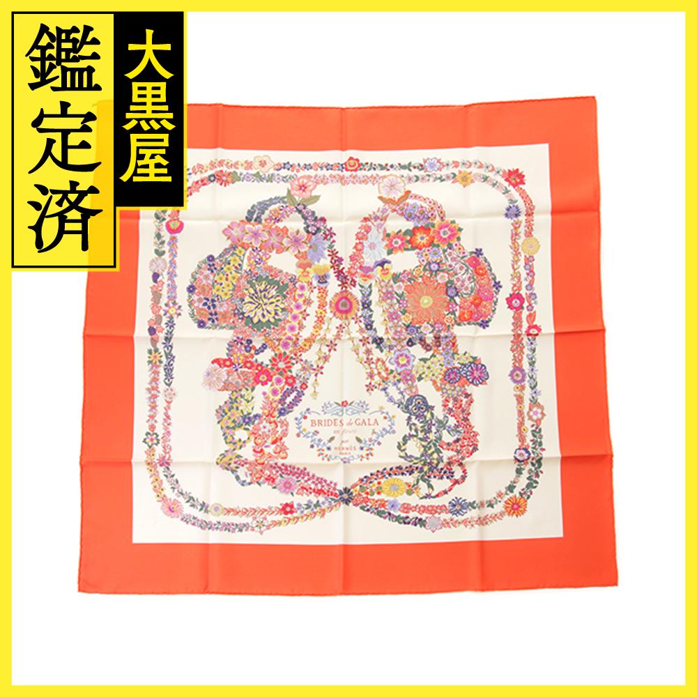 HERMES エルメス カレ90 BRIDES de GALA en Fleurs 004192S ヴァーミリオン/ヴァニラ シルク 新品同様品【472】AH 【472】2143000724199 【中古】【大黒屋】のサムネイル