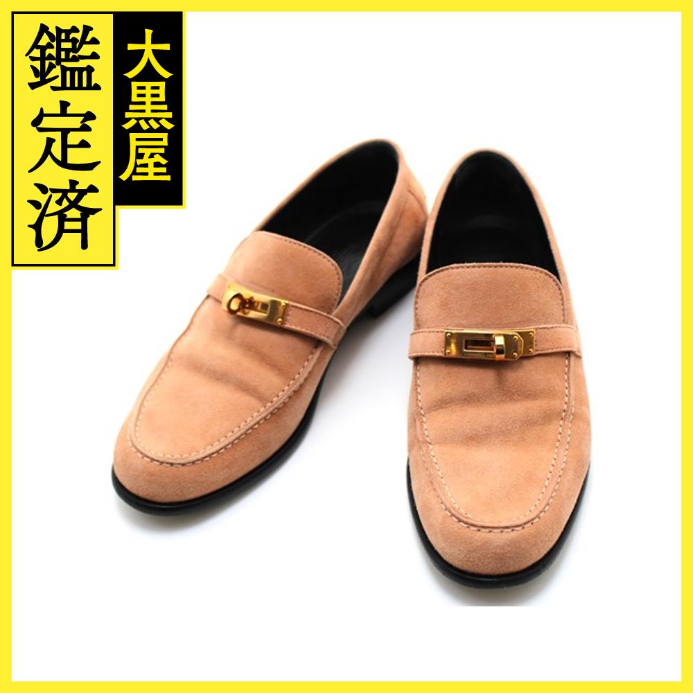 HEARTS エルメス 靴 デスタン モカシン レディース37(約24cm) ローズオパリン シェーヴル・ヴェロア H2..