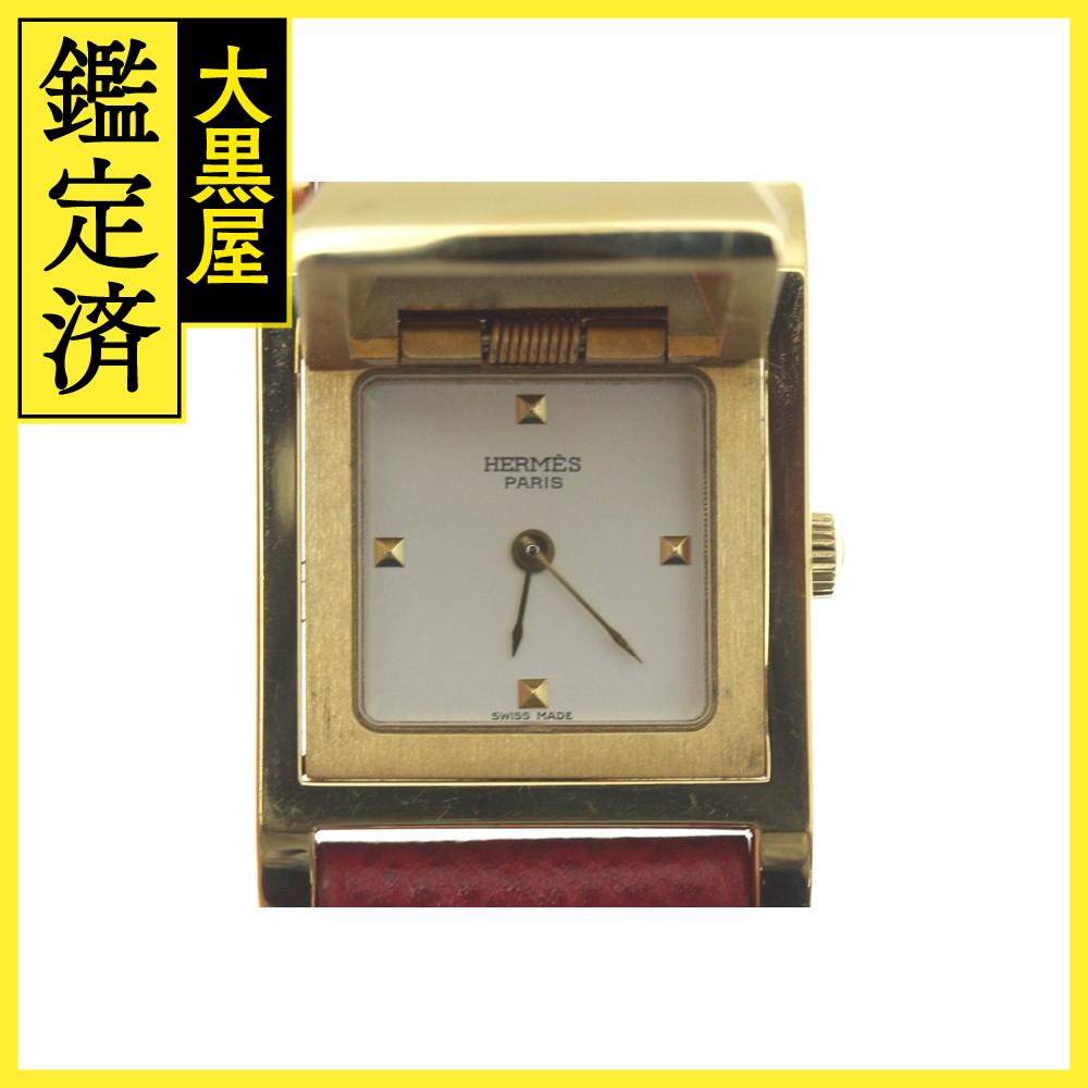 HERMES エルメス 腕時計 メドール ME1.201 GP/カワ ホワイト文字盤 クォーツ【472】TS 【472】21481037..
