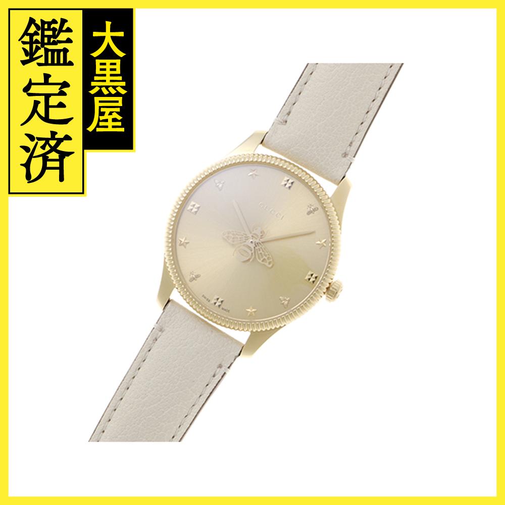 GUCCI グッチ Gタイムレス メンズ時計 革白ベルト 金文字盤 蜂(ビー) GP/レザー YA1264180/126.4 【431】2148103872921 【431】2148103872921 【中古】【大黒屋】