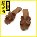 HERMES エルメス 靴 オラン サンダル レディース38(約24.5cm) ブラウン レザー 021056Z 【200】2148103925702 【中古】【大黒屋】
