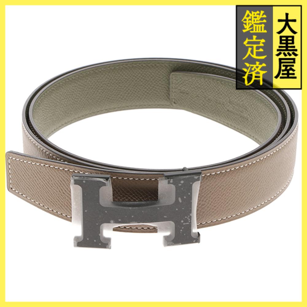 HERMES エルメス Hベルト32mm ヴォーエプソン エトゥープ/ヴェールヴェロネーズ ソーブラック 100cm K刻印 未使用品 【472】AH 【472】2143000732866 【中古】【大黒屋】