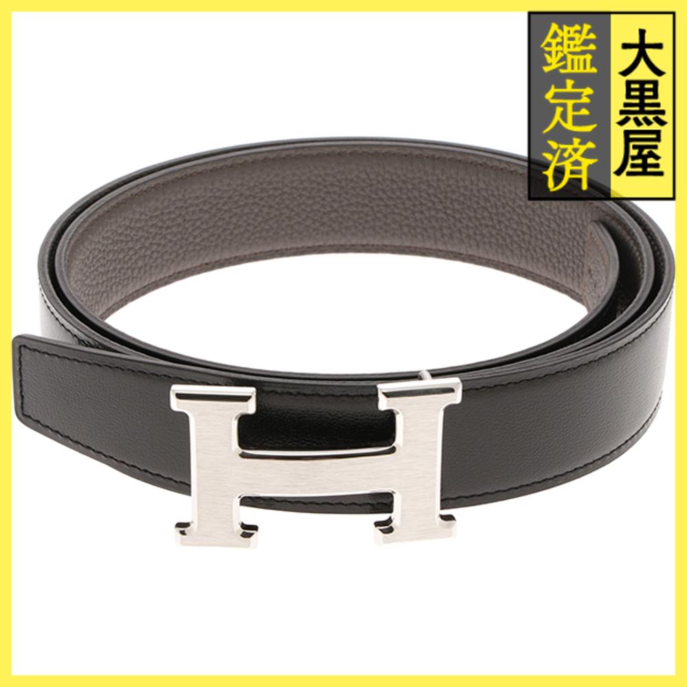 HERMES エルメス ベルト Hベルト32mm 90cm ボックスカーフ/トゴ ブラック/エタン シルバー金具 H064544CB86/H073967C K刻印【472】AH 【472】2143000732859 【中古】【大黒屋】