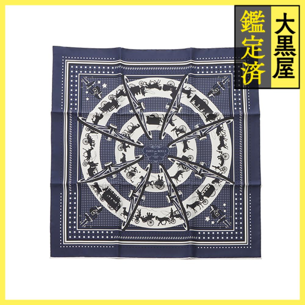 HERMES エルメス スカーフ カレ55 PARIS QUI ROULE シルク マリン/ホワイト/ブラック H044111S 01【472】YY 【472】2147400288176 【中古】【大黒屋】のサムネイル