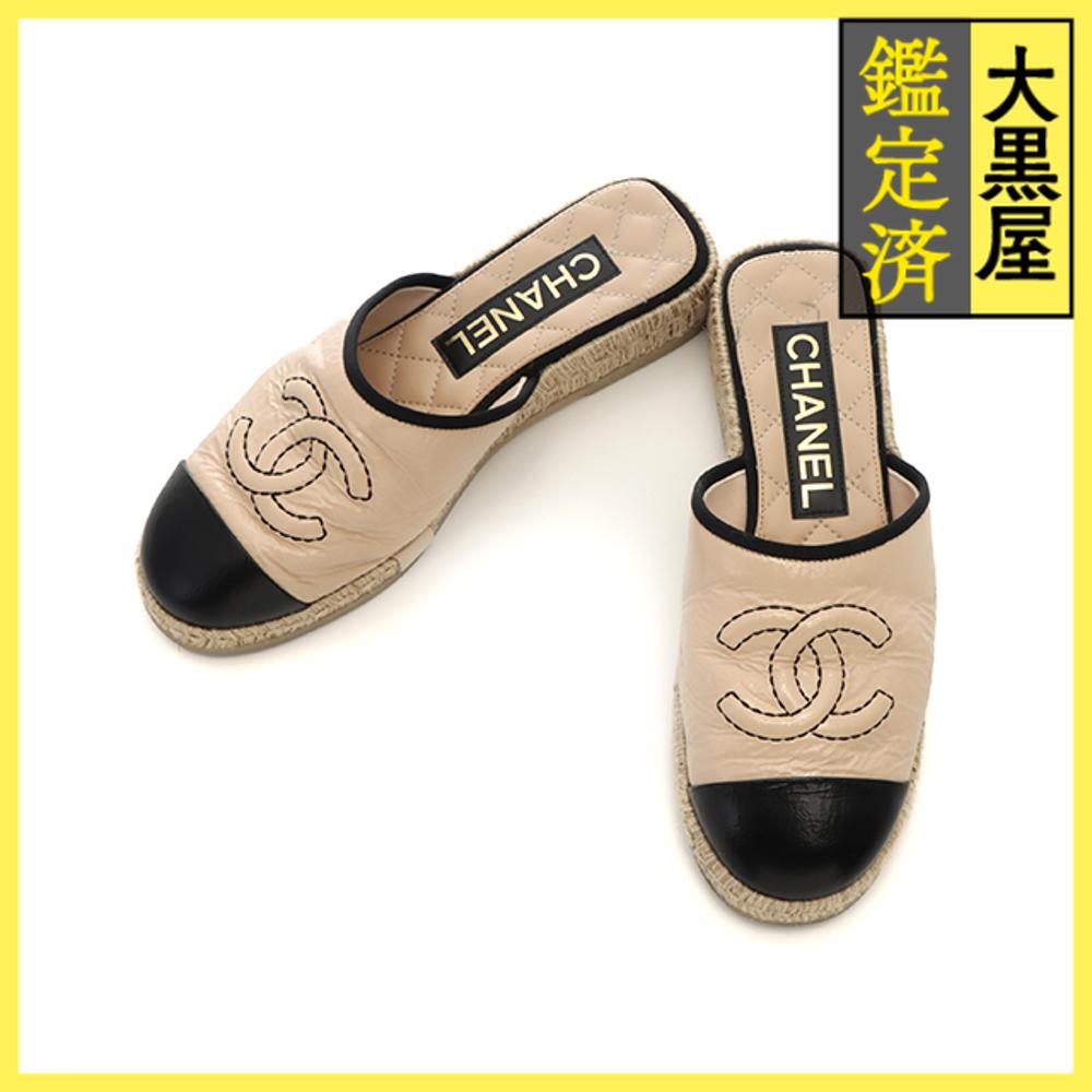 CHANEL シャネル エスパドリーユスリッパサンダル レディース37 ベージュ パテント G40016 21471005523..