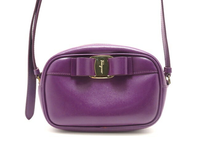乐天商城 - Salvatore Ferragamo サルヴァトーレフェラガモ バッグ ヴァラリボン ワンショルダー パープル レザー バッグ AU-21/H498 ショルダーバッグ レザー パープル レディース【中古】