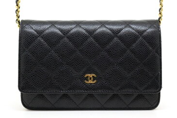 【送料無料】CHANEL シャネル　バッグ チェーンウォレット ショルダーバッグ キャビア ブラック【436】【中古】【大黒屋】