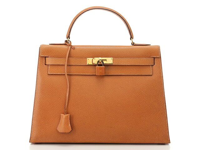 【送料無料】HERMES　エルメス　ハンドバッグ　ケリー32　外縫い　ピグスキン　ナチュラル　ゴールド金具　○P刻印　1986年製　【430】【中古】【大黒屋】のサムネイル