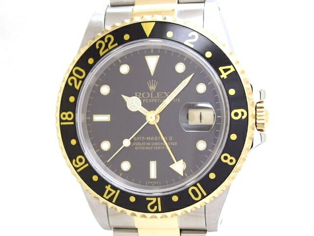 U番　ROLEX　ロレックス　GMTマスター2　16713　YG/SS　ブラック　自動巻き【432】【中古】【大黒屋】【中古】【大黒屋】