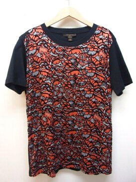 LOUIS VUITTON　ルイヴィトン　Tシャツ　レディースL　シルク　コットン　レッド　ブラック　【432】【中古】【大黒屋】