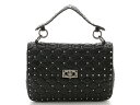 【送料無料】VALENTINO　ヴァレンティノ　ロックスタッズ スパイク クリンクル ミディアム バッグ　ブラック　レザー　ZW2B0122ARD0NO【200】【中古】【大黒屋】