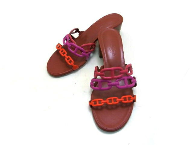 HERMES エルメス　サンダル シェーヌダンクル　カーフ　アカ/ピンク　36　【432】【中古】【大黒屋】のサムネイル