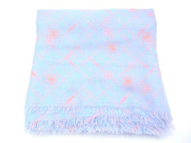 CHANEL　シャネル　ストール　ライトブルー　オレンジ　カシミヤ　ココマーク　【432】【中古】【大黒屋】のサムネイル