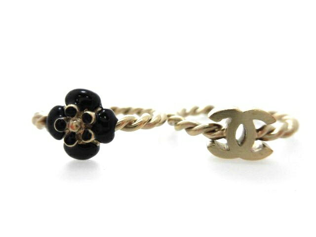 【送料無料】CHANEL シャネル カメリア ココマークリング リング 指輪 2本セット レジン メタル ブラック サイズ6.5号/8.5号 【473】【中古】【大黒屋】のサムネイル