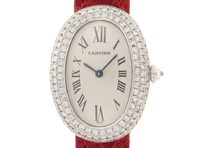 Cartier カルティエ　ベニュワール　WB509731　ホワイトローマ文字盤　WG/革ベルト　ダイヤベゼル　クオーツ　レディース　時計【204】【中古】【大黒屋】のサムネイル