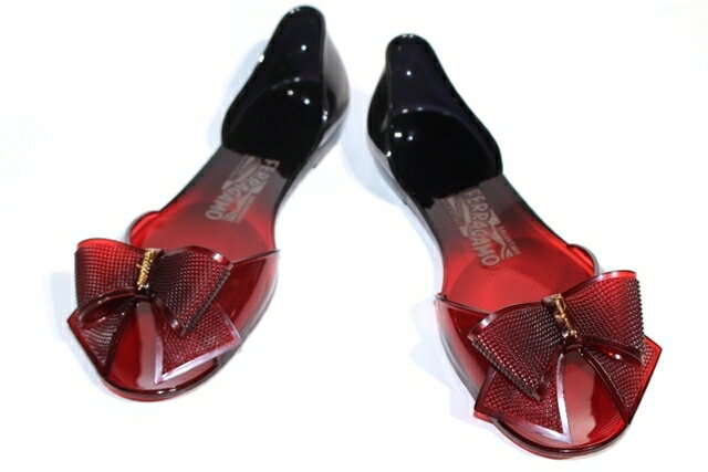 Salvatore Ferragamo　フェラガモ　サンダル　レディース8　レッド　ラバー　リボン　【432】【中古】【大黒屋】のサムネイル