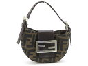 FENDI フェンディ ポーチ(取っ手あり) ズッカ ミニポーチ ブラウン ダークブラウン キャンバス レザー 【432】【中古】【大黒屋】
