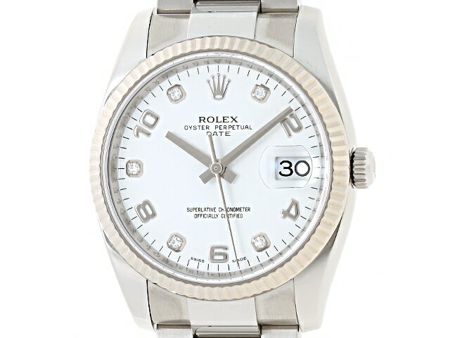 【送料無料】ROLEX　ロレックス　時計　パーペチュアル　デイト　115234G　5ポイントダイヤ　白文字盤　ホワイト　WG/SS　ステンレス　ランダム　自動巻き　【472】【中古】【大黒屋】