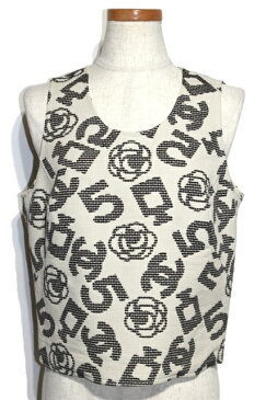 CHANEL シャネル シャツ ノースリーブ レディース 40 ホワイト コットン カメリア No.5 パフューム 香水 ココマーク P28638V18472 【432】【中古】【大黒屋】