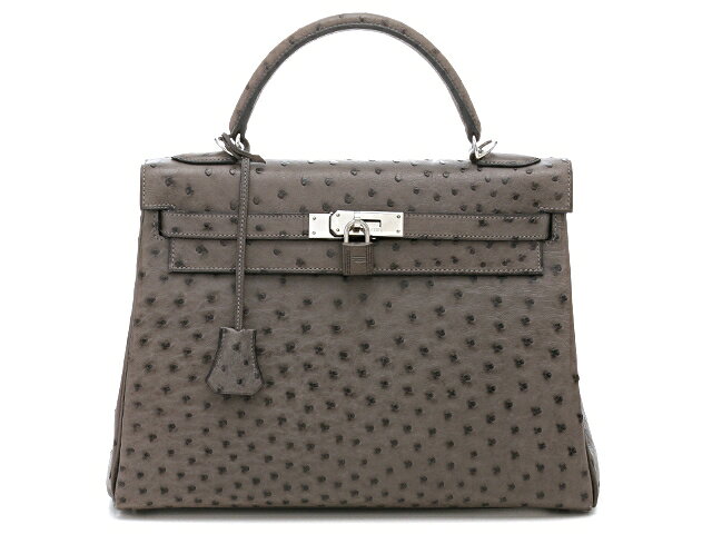 【送料無料】HERMES エルメス　ケリー32 オーストリッチ　グラファイト×SV【481】【中古】【大黒屋】のサムネイル