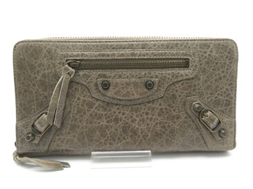 BALENCIAGA バレンシアガ ラウンド長財布 カーフ グレージュ【430】【中古】【大黒屋】