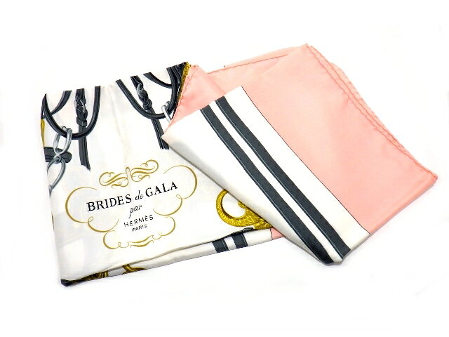HERMES　エルメス　カレ90　スカーフ　BRIDES de GALA　ブリッド・ドゥ・ガラ　シルク　ピンク　ホワイト　【437】【中古】【大黒屋】