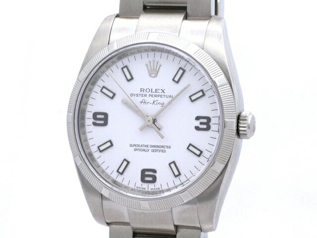 【送料無料】ROLEX　ロレックス　エアキング　114210　SS　ホワイト文字盤　男性用自動巻き時計【472】【中古】【大黒屋】