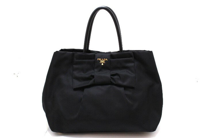 PRADA プラダ バッグ リボン トートバッグ ブラック ナイロン/レザー バッグ BN1601 ハンドバッグ ナイロン Nyron/レザー Nyron ブラック レディース【中古】