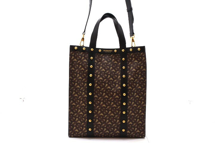 BURBERRY バーバリー バッグ TBモノグラム スタッズ 2WAYトート ダークブラウン/ブラック ショルダーバッグ PVCコーティングキャンバス /レザー ダークブラウン/ブラック ユニセックス【中古】