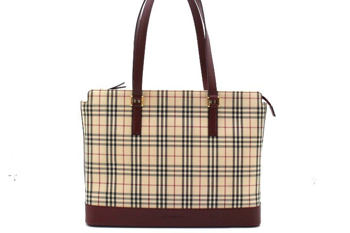 樂天商城 - BURBERRY バーバリー バッグ ノバチェック トートバッグ トートバッグ キャンバス /レザー ベージュ/ボルドー レディース【中古】