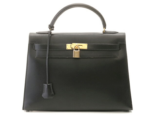 乐天商城 - HERMES エルメス バッグ ケリー32 ブラック/GP バッグ 外縫い ハンドバッグ ボックスカーフ ブラック ○U刻印 レディース【中古】