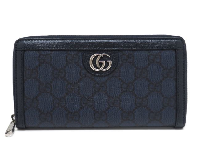 C, D, T, R, W - GUCCI グッチ バッグ ダブルG/スプリーム ラウンドファスナーロングウォレット ネイビー サイフ・小物 706841 長財布 コーティングキャンバス /カーフ ネイビー メンズ【中古】