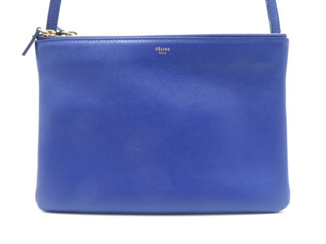 乐天商城 - CELINE セリーヌ バッグ トリオバッグ ラージ ブルー レザー バッグ 192043CAD ショルダーバッグ レザー /レザー ブルー レディース【中古】