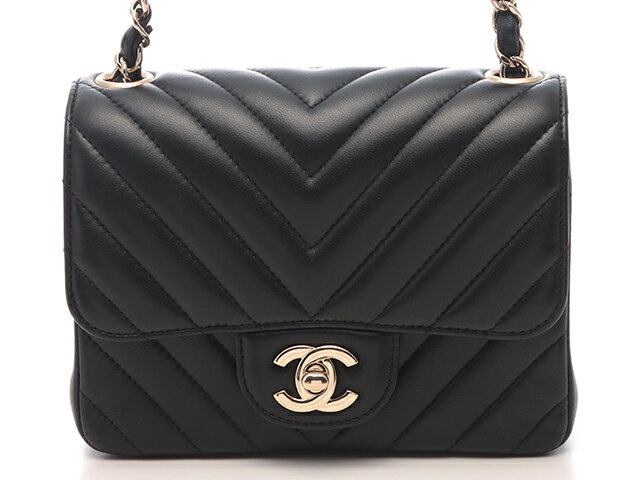 乐天商城 - CHANEL シャネル Vステッチミニ17 チェーンショルダー ブラック/GP ショルダーバッグ ラムスキン ブラック レディース【中古】