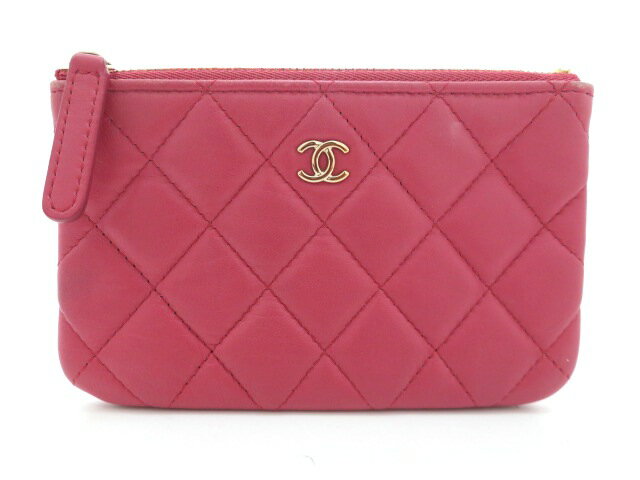 CHANEL - CHANEL シャネル マトラッセ クラシックジップ スモール ゴールド金具 AP4020 ポーチ ラムスキン ピンク レディース【中古】【473】