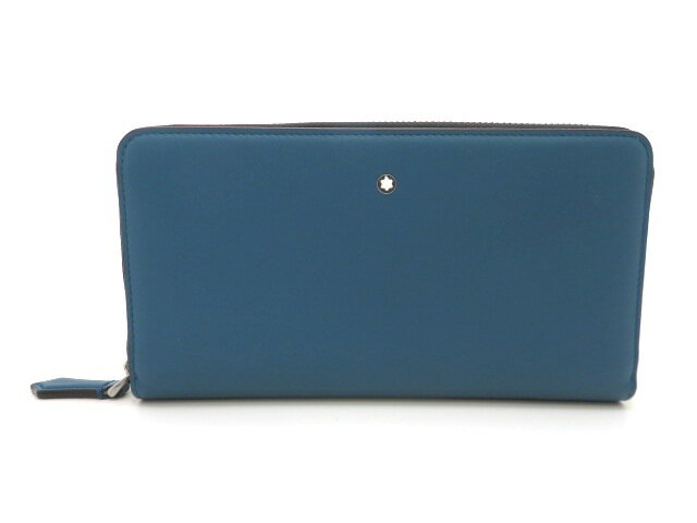 樂天商城 - MONTBLANC モンブラン ジップ式コンチネンタルウォレット 12cc 長財布 レザー ブルー メンズ【中古】【473】