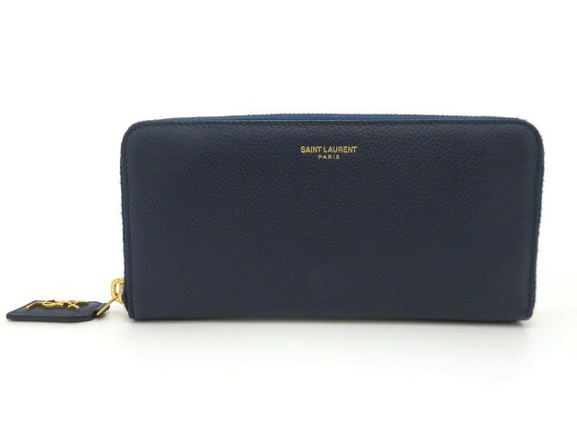 乐天商城 - SAINT LAURENT サンローラン クラシック フルジップウォレット 414680 長財布 レザー ネイビー レディース【中古】【473】