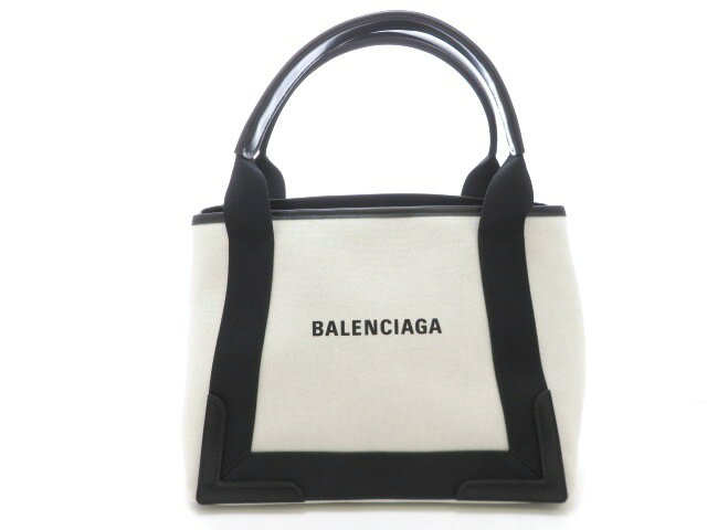 乐天商城 - BALENCIAGA バレンシアガ ネイビーカバスS ナチュラル ブラック 339933 トートバッグ カーフ/コットンキャンバス レディース【中古】【473】