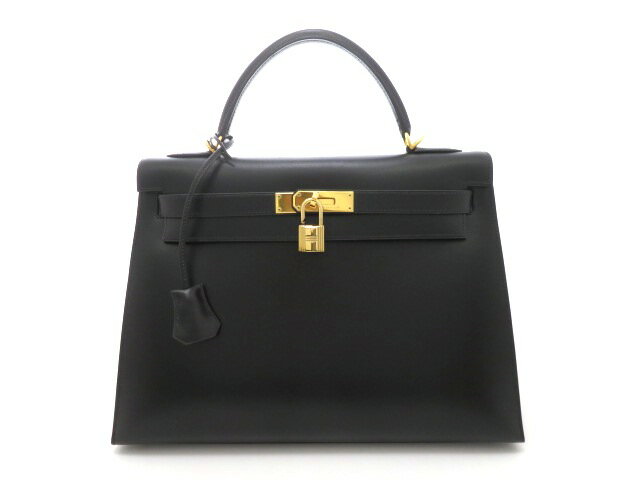 乐天商城 - HERMES エルメス バッグ ケリー32 ゴールド金具 外縫い ショルダーバッグ ハンドバッグ ボックスカーフ ブラック □D刻印 2000年製造刻印 レディース【中古】【473】