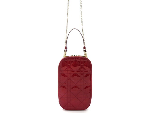 Dior ディオール　カナージュ　レディディオールCall'inフォンホルダー　チェリーレッド/GP　パテントカーフスキン　S0872OVRB_M323　携帯ケース【中古】【207】2141300475889