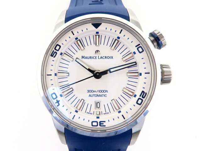 MAURICE LACROIX モーリスラクロア ウォッチ ポントスS ダイバー 時計 PT6248-SS00L-130-4 腕時計 ステンレス/ラバー/SS/ラバー シルバー/ブルー シルバー 自動巻き ホワイト文字盤文字盤 メンズ【中古】【431】