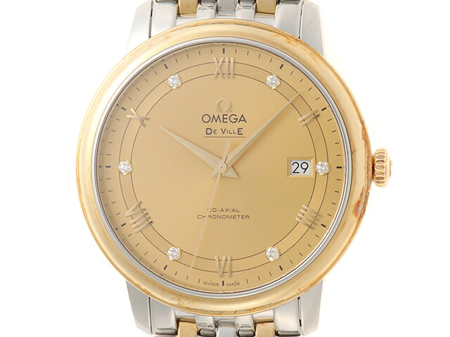 OMEGA オメガ デ・ヴィル プレステージ 424.20.40.20.58.001 腕時計 ステンレススチール/K18イエローゴールド 6Pダイヤモンドゴールド文字盤 自動巻き メンズ【中古】472