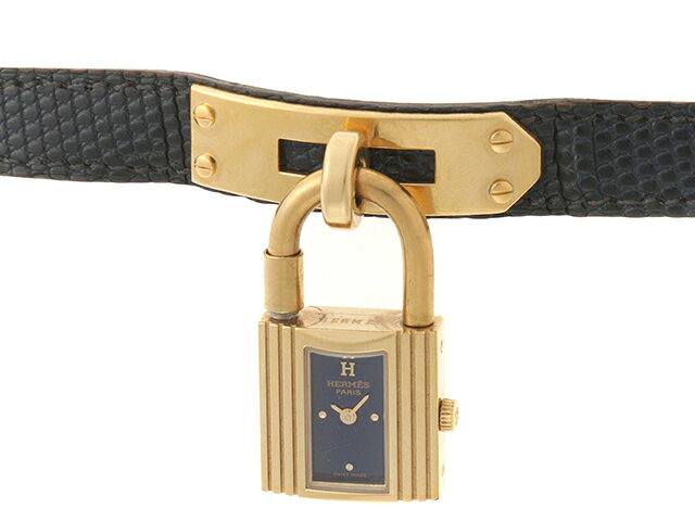 HERMES エルメス ケリーウォッチ KE1.201 腕時計 ウォッチ GP リザード クオーツ ネイビー文字盤 レディース【中古】460